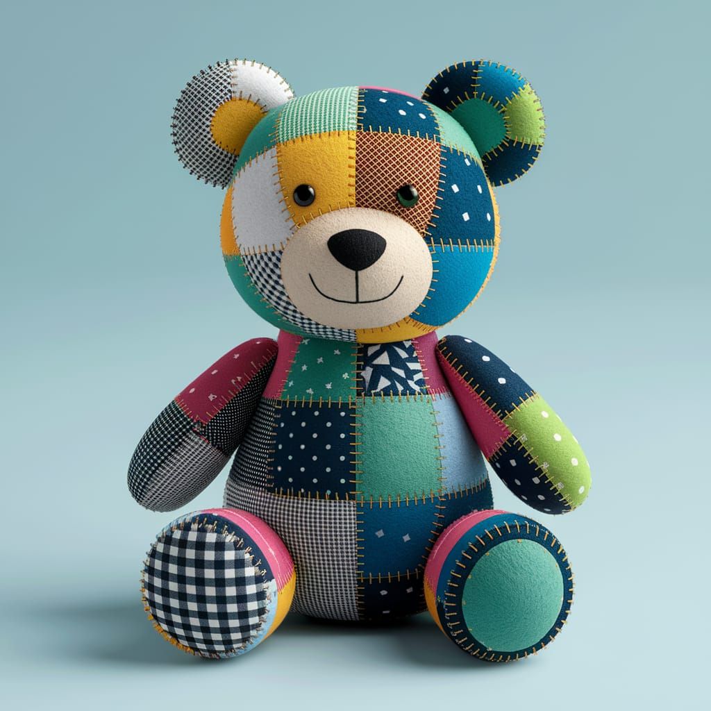 Patchwork Felt Bear: 3D Stuffed Toy Art