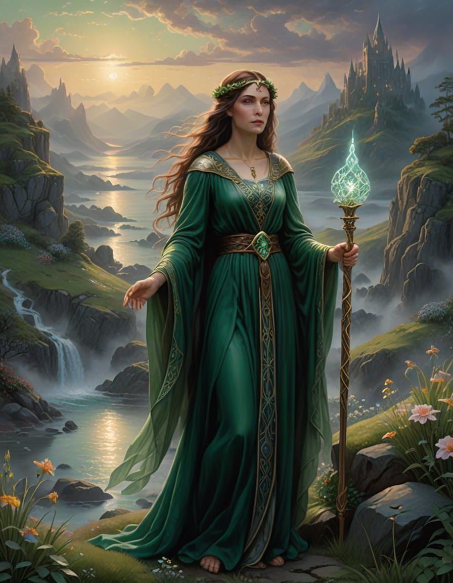 Mystical Priestess of Avalon in Ethereal Fantasy Style