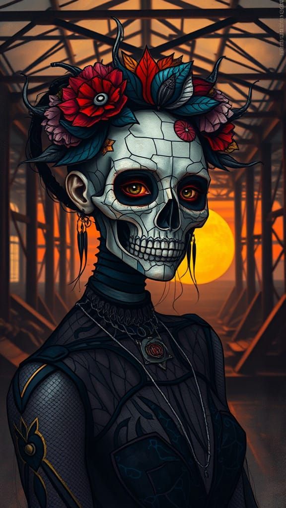 Cyberpunk Goth Bride in Smoky sfumato Portrait