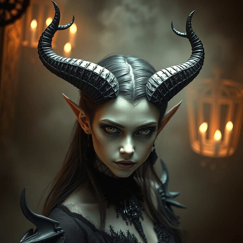 Seductive Demoness in Hyperrealistic Beauty