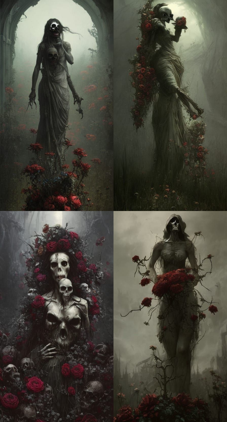 Undead Floral Woman in Graveyard: Gothic Horror Art