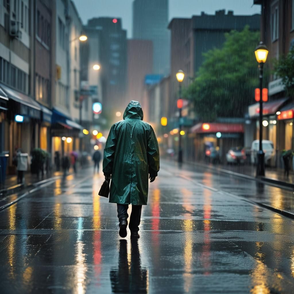 Moody Rain Scene: Atmospheric Cityscape in Vivid Color