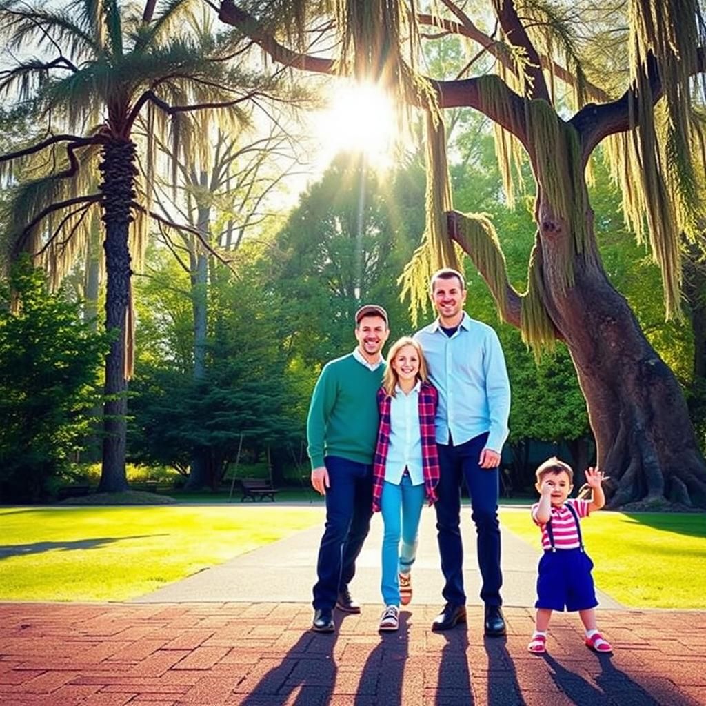 Child with Two Fathers in Park Illustration