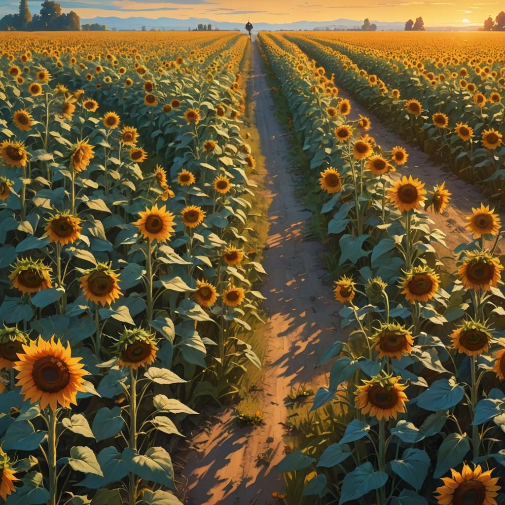 Sunrise in a Fantasy Sunflower Field