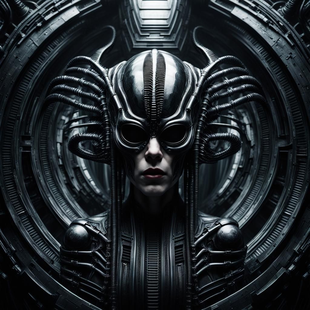 Dark Sci-Fi Portrait in Giger Style