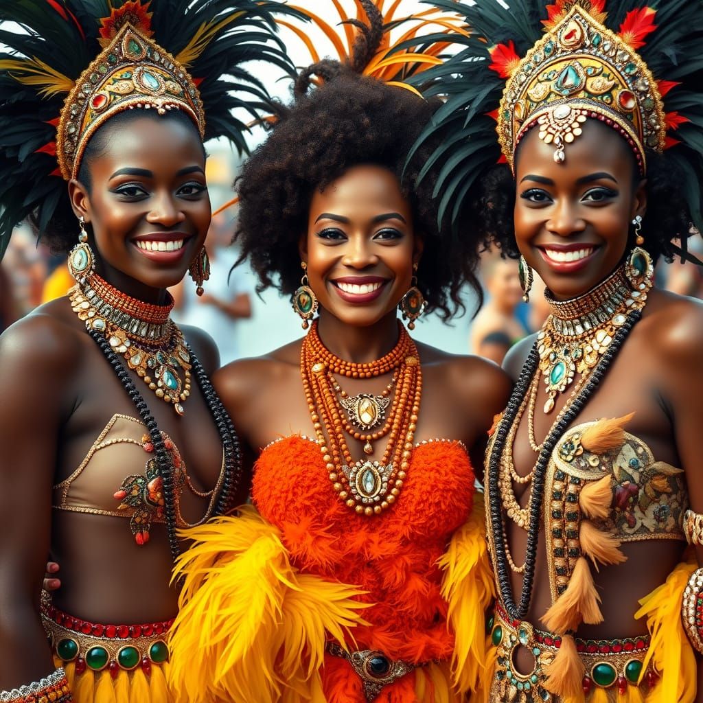 Trinidad Carnival: Three Women in Vibrant Outfits
