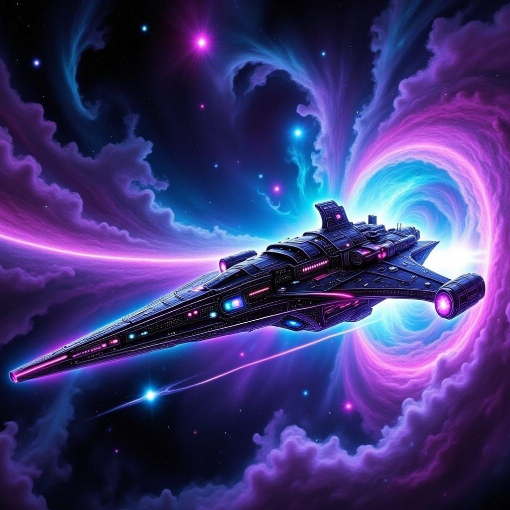 Sleek Spaceship Navigating Nebula in Futuristic Style