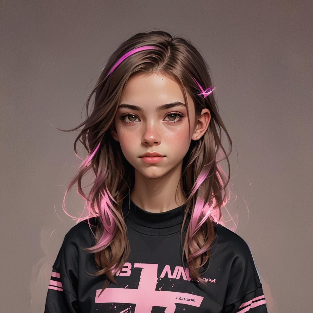 Girl with Pink Highlights in Digital Art Style
