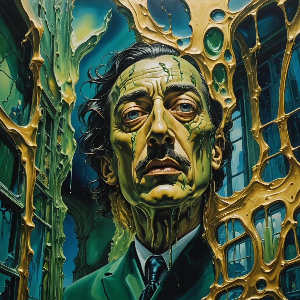 Surreal Melting Skyscraper Portrait in Oil