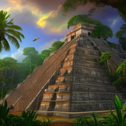 Mayan Temple in Jungle: Detailed Matte Painting