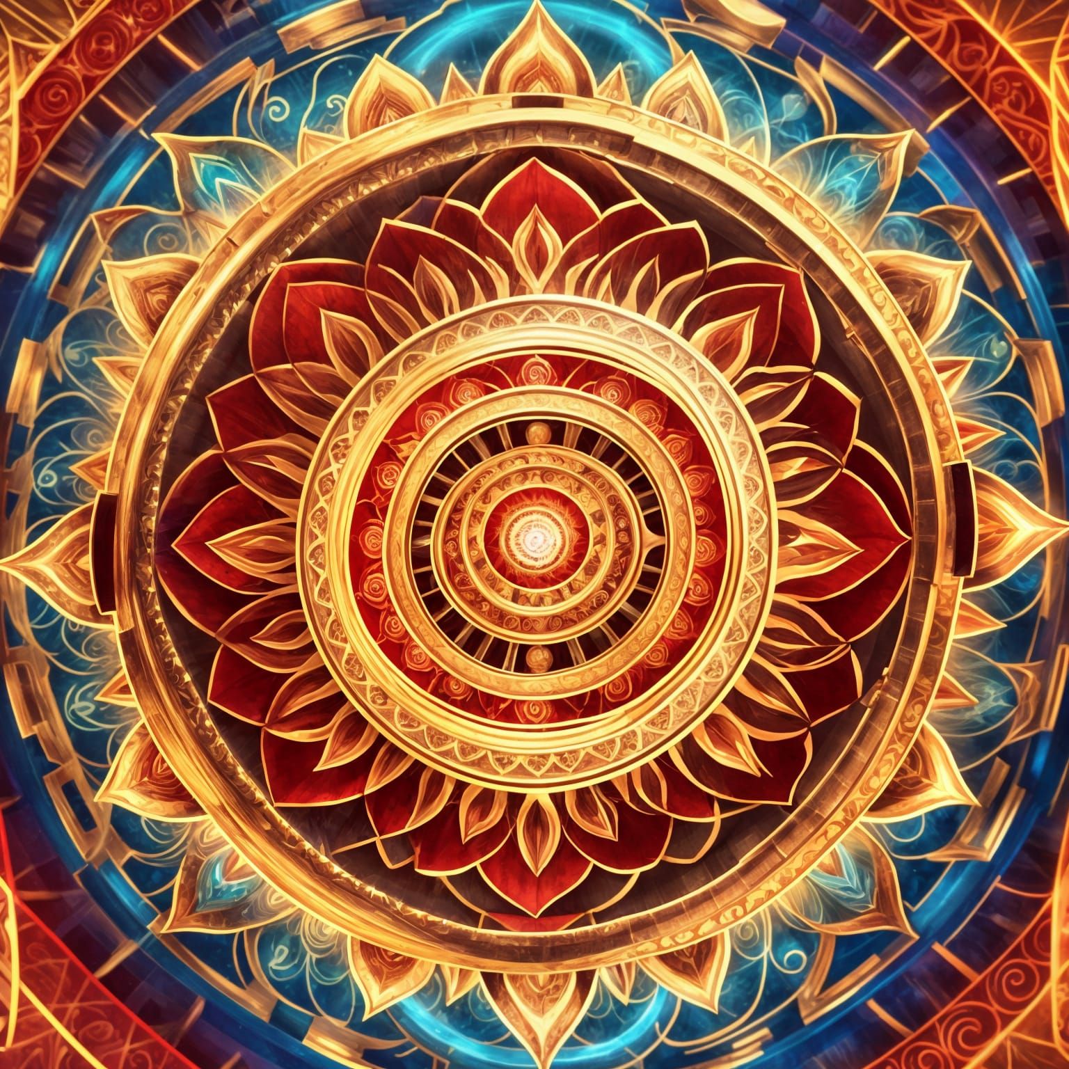 Vibrant Chakra Mandala with Golden Accents