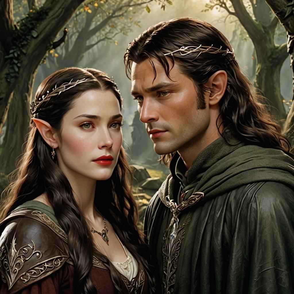 Arwen and Aragorn, a Lord of the Rings Scene