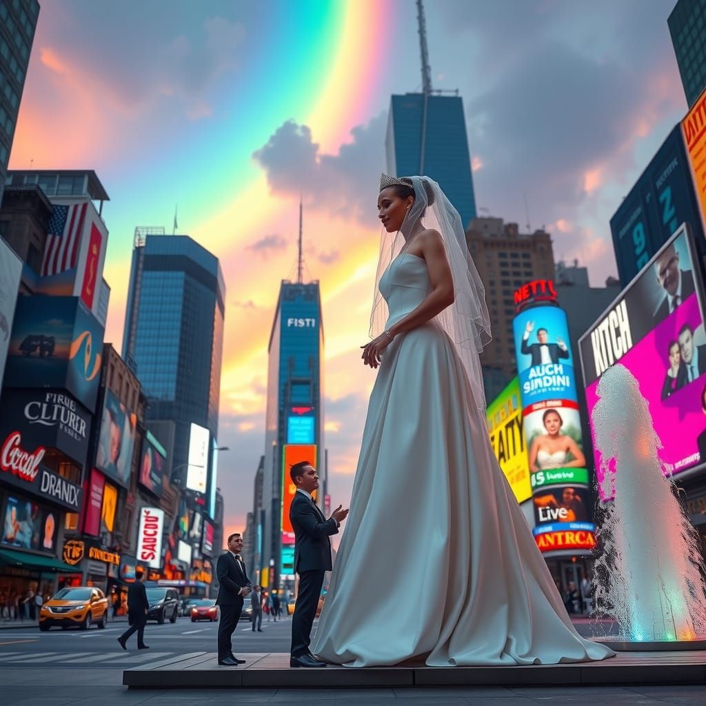 Giant Bride and Tiny Groom Wedding in Times Square