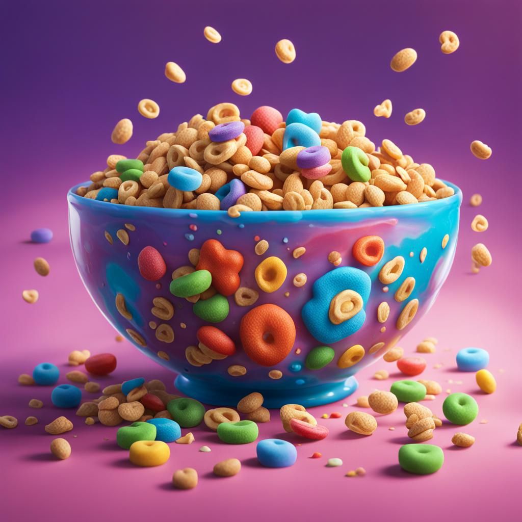 Hyperrealistic Lucky Charms Cereal Splash Art