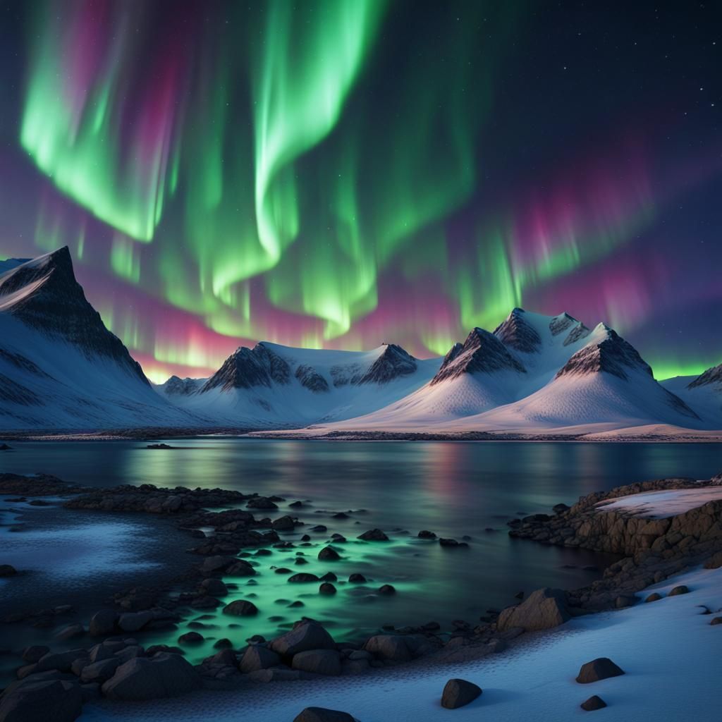 Iceland Northern Lights Landscape in HDR