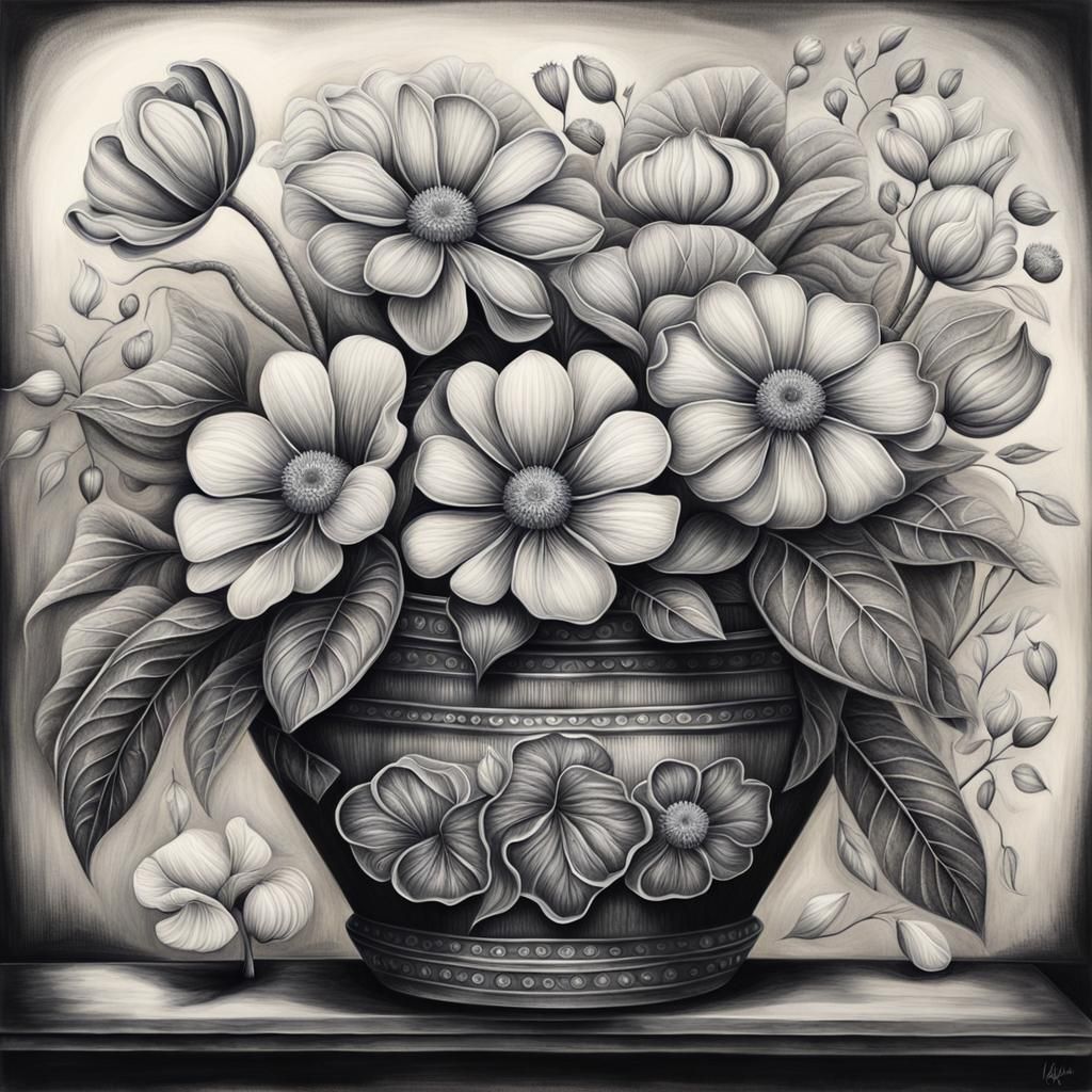 Monochromatic Floral Art in Grayscale
