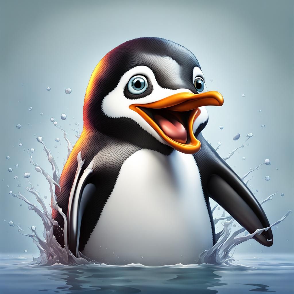 Cartoon Penguin Reveals Missing Tooth in Splash Art
