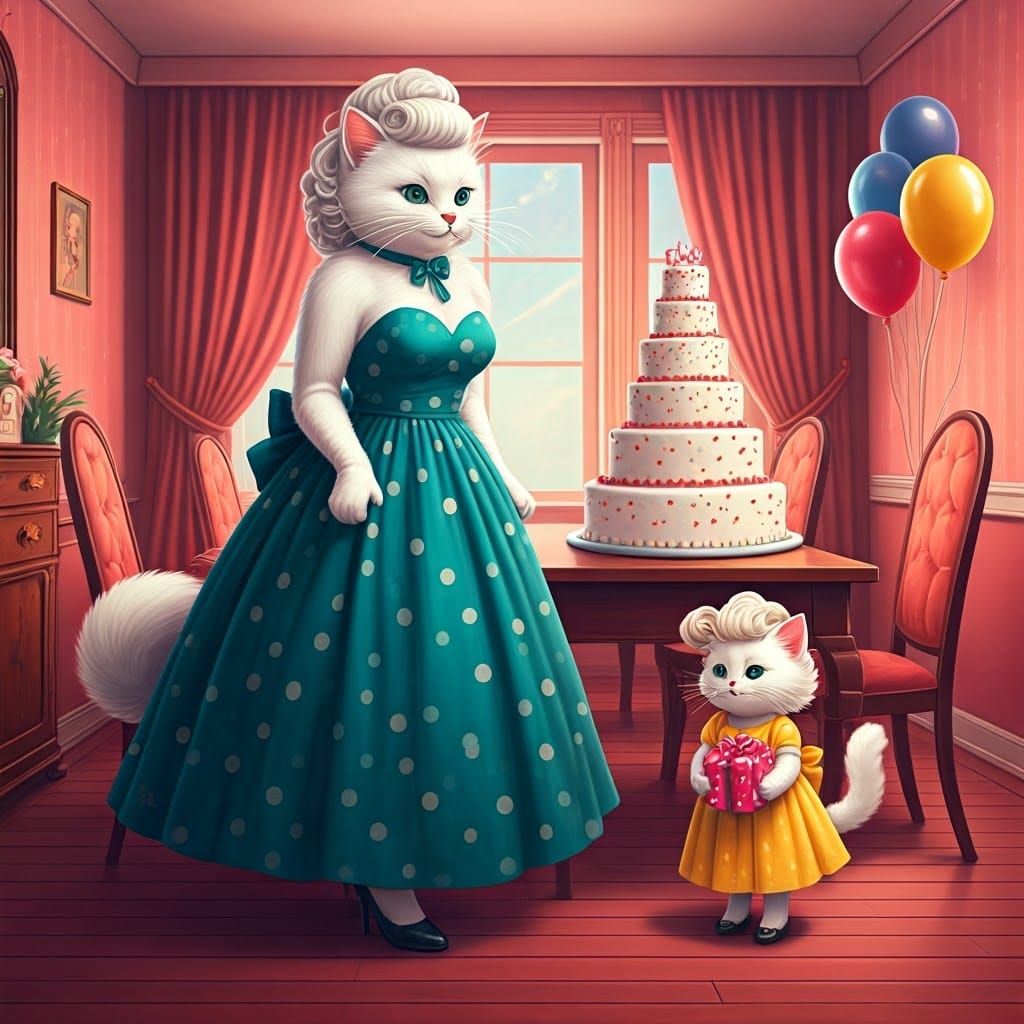 Glamorous Cat Celebrates Birthday in Anime Style