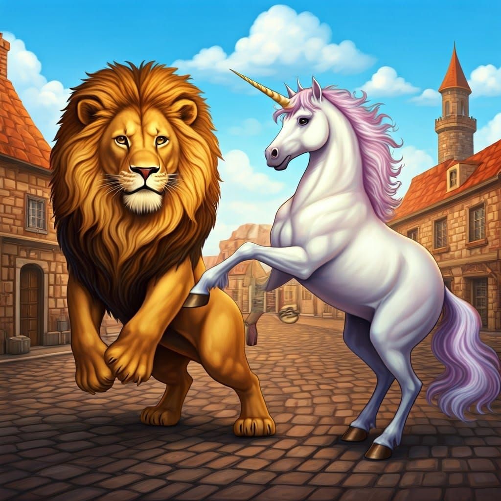 Regal Battle in a Whimsical Town Scene