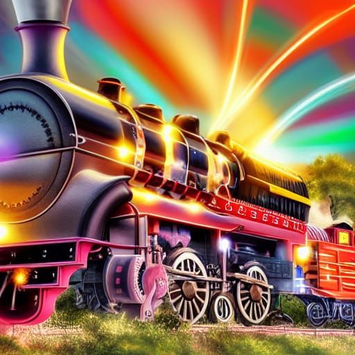 Futuristic Circus Train Arrival in Hyperdetailed Style