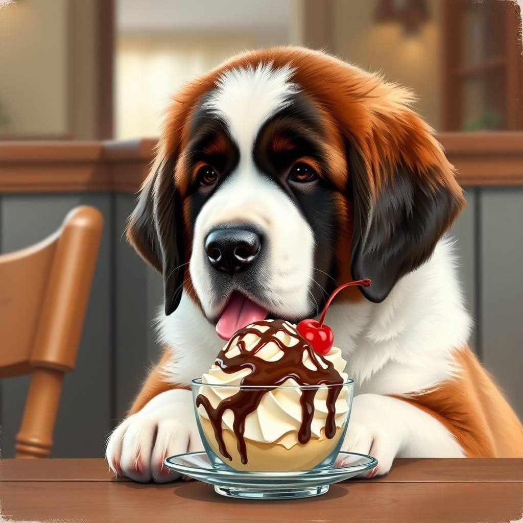 St Bernard with Ice Cream Sundae