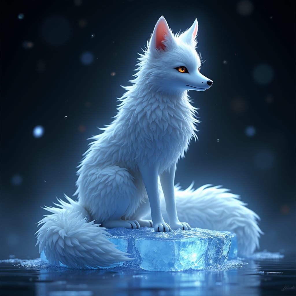 Majestic Arctic Fox Spirit in Exquisite 3D Anime Style