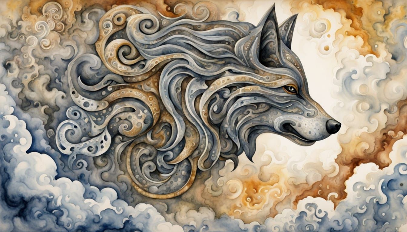 Hybrid Wolf-Man in Watercolor Splash Style