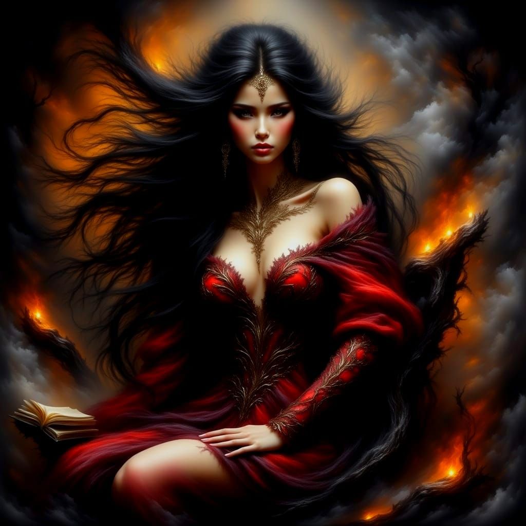 Beautiful Devil Sorceress in Dark Fantasy Style