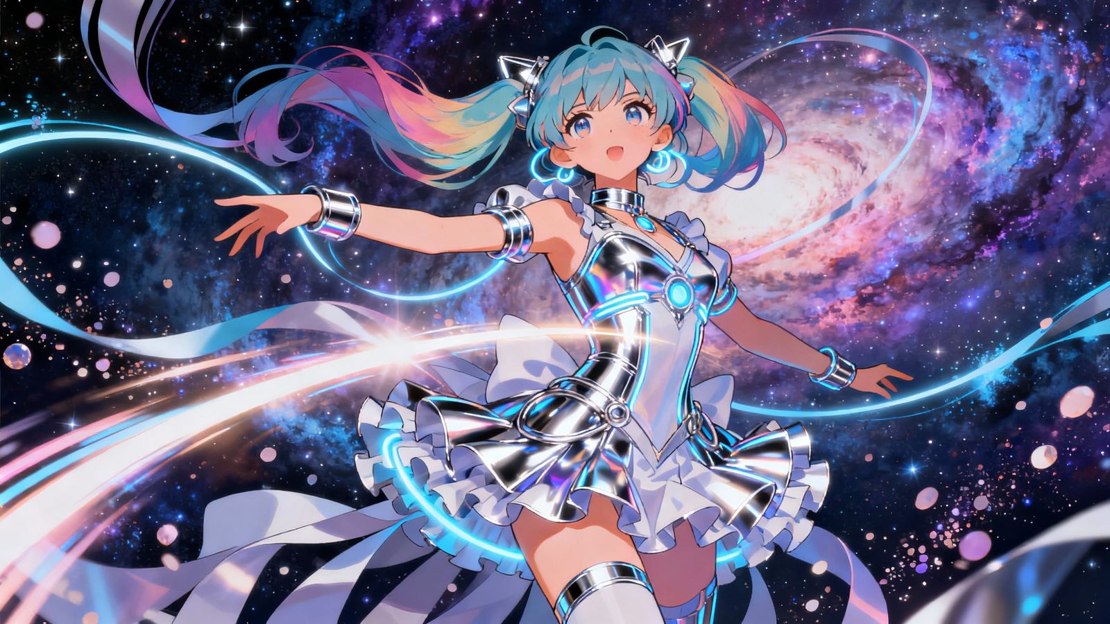 Magical Girl Transformation with Cosmic Light and Retro-Futu...