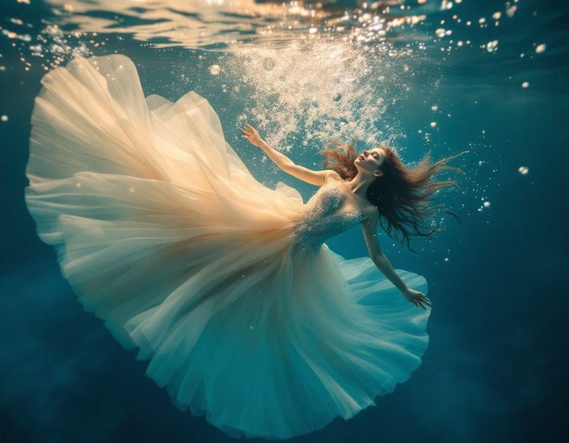 Underwater Descent: A Surreal Pre-Raphaelite Vision