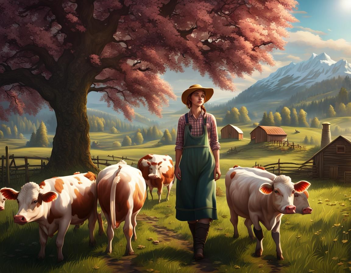 Farm Girl in Spring Morning: Matte Painting