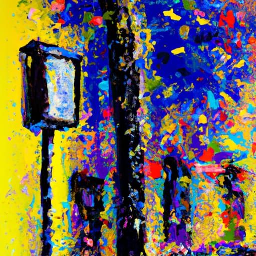 Dreamlike Street Post in Expressionist Oil Painting