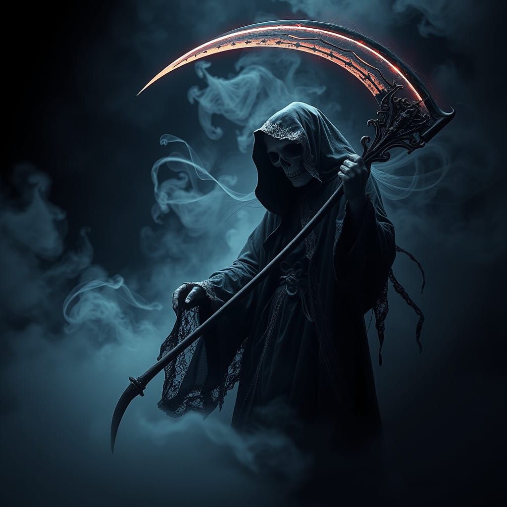 Grim Reaper Personification in Ominous Shadows