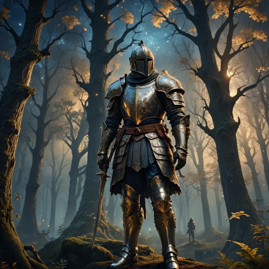 Baroque Knight at Mystical Forest Edge