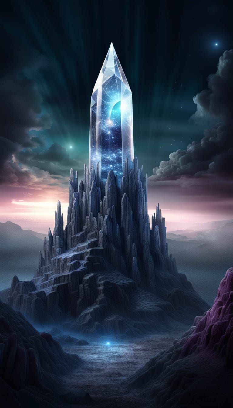 Crystal Tower in Anomalous Dark Fantasy Landscape