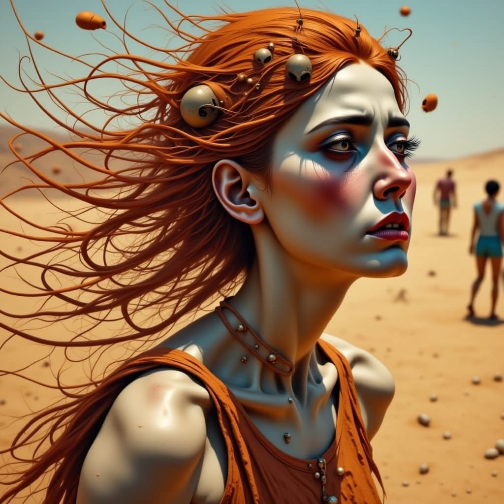 Desert Witch Amidst a Sandstorm: Hyperrealistic Art