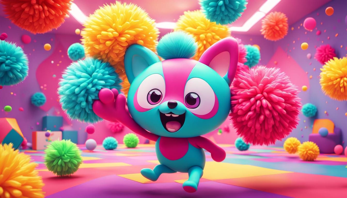 Energetic Pom Pom Character in Comic Book Style