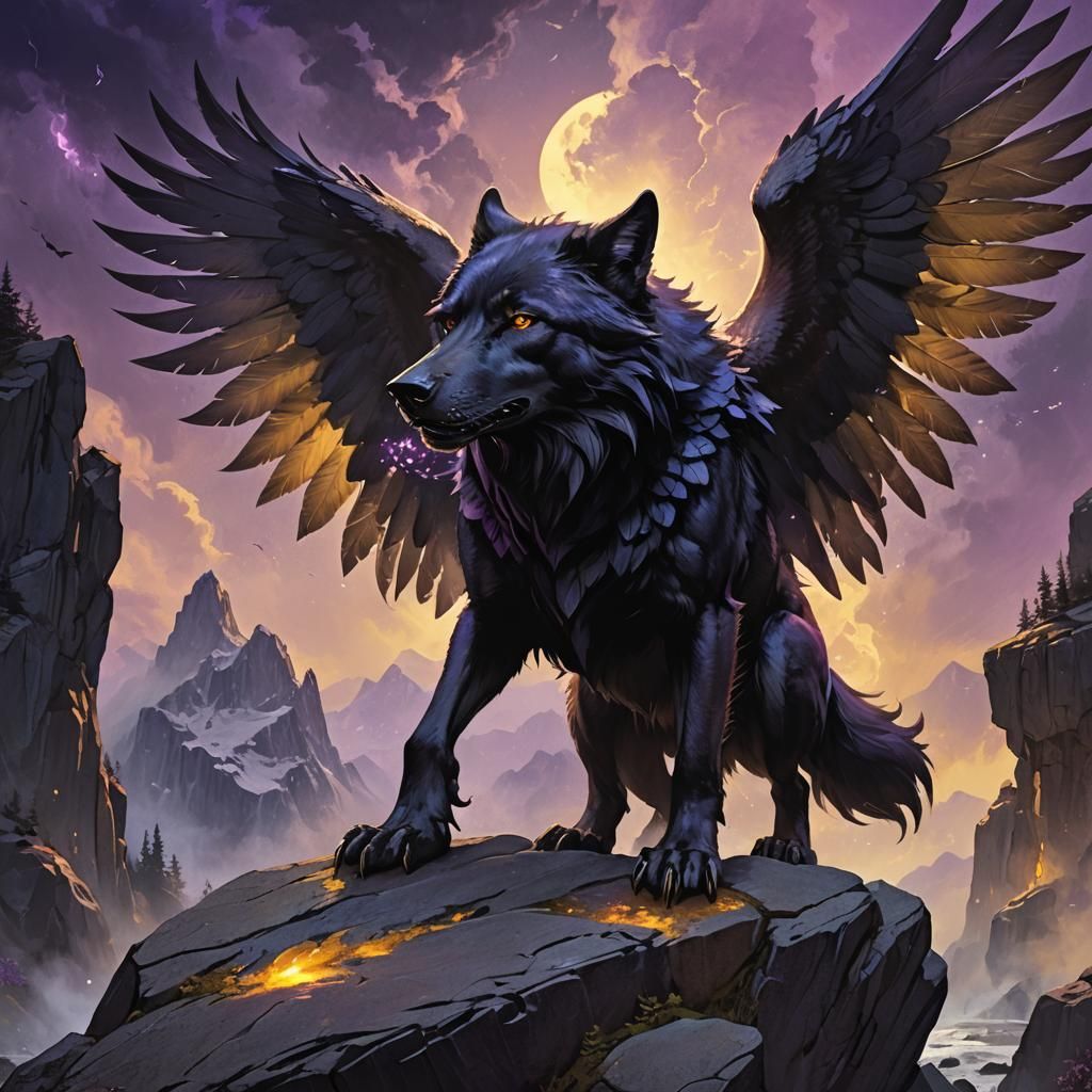 Winged Black Wolf: Dark Fantasy Concept Art