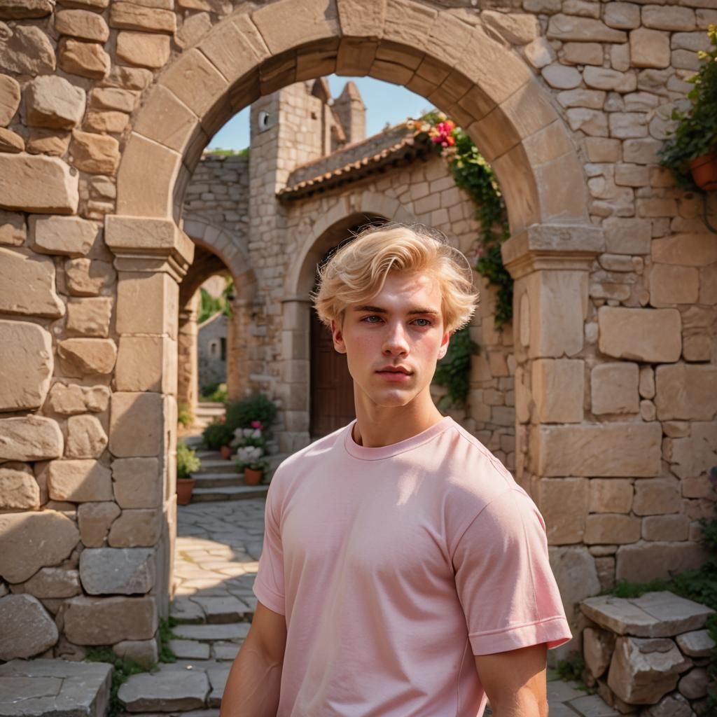 Boy in Pink Dress Stepping into Sunlight