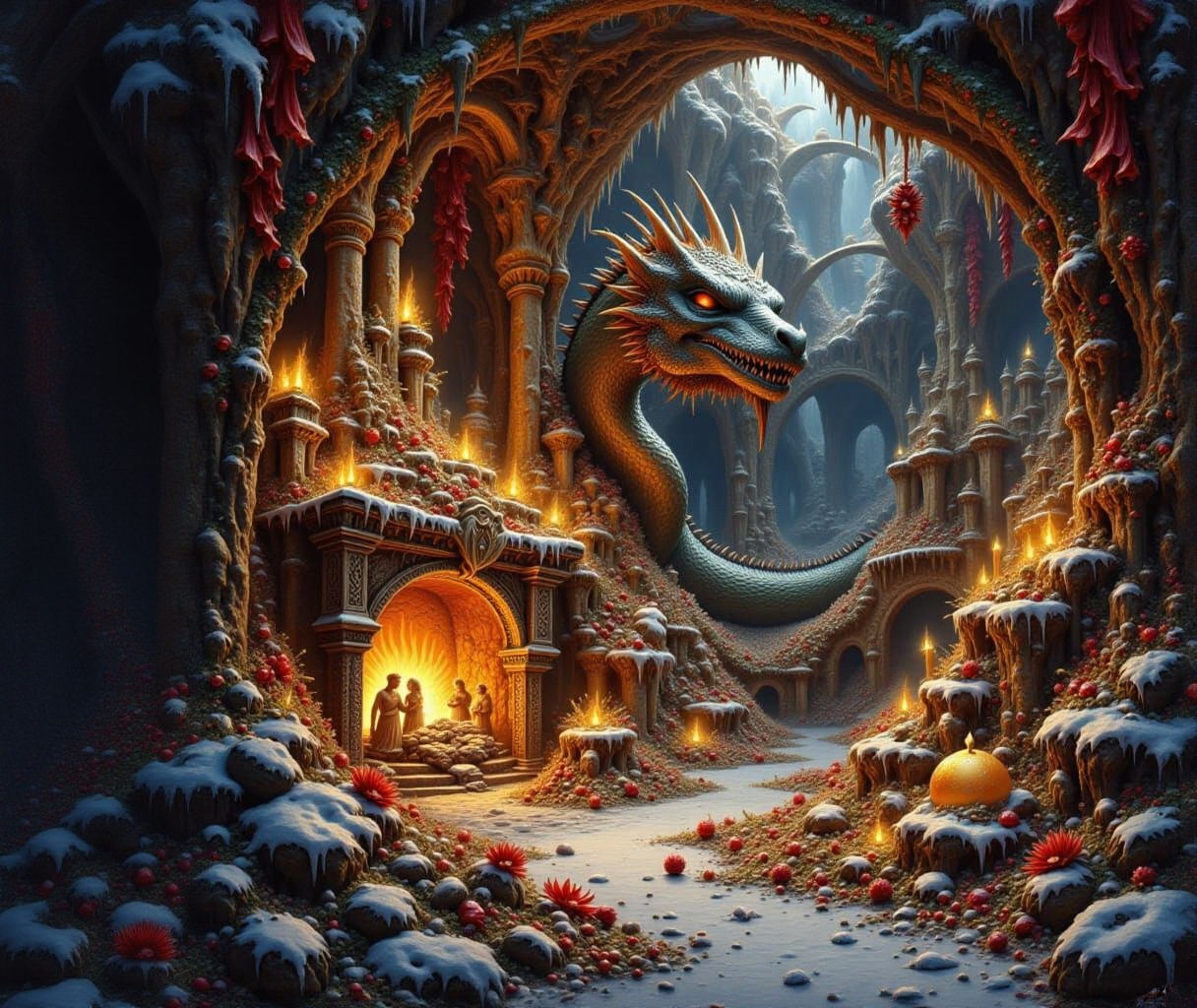 Dragon's Christmas Lair Filled With Jewels and Gold