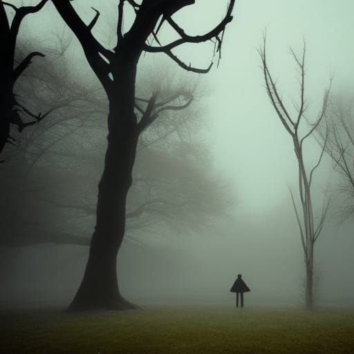 Sinister Silhouette Monster in Foggy Park