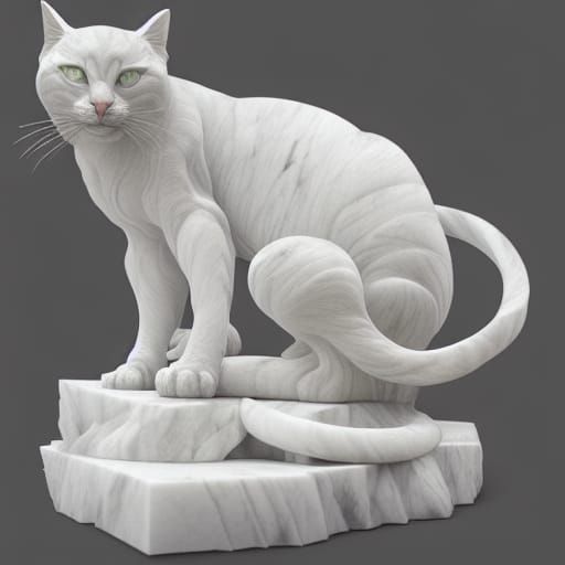 Marble Cat Sculpture in Synthwave Style