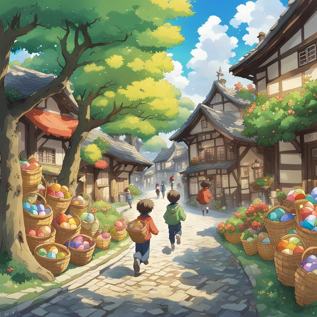 Ghibli Style Easter Egg Hunt in Village