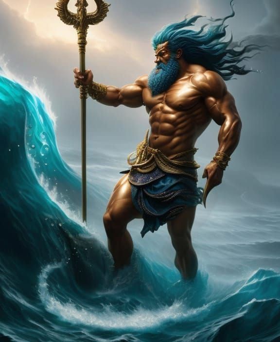 Poseidon, God of the Sea, Wielding Trident