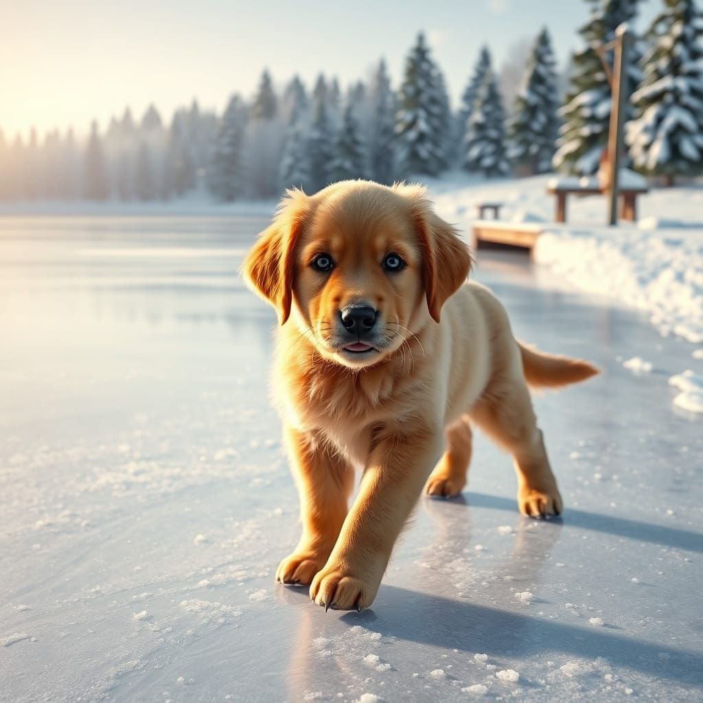 Golden Puppy Discovers Winter Wonderland