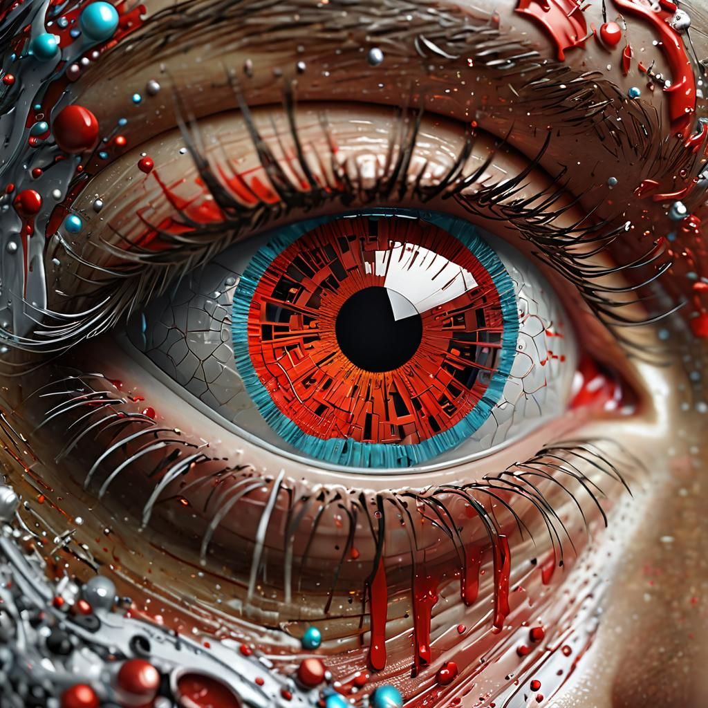 Hyperrealistic Macro Eye with Holographic Social Network Ico...