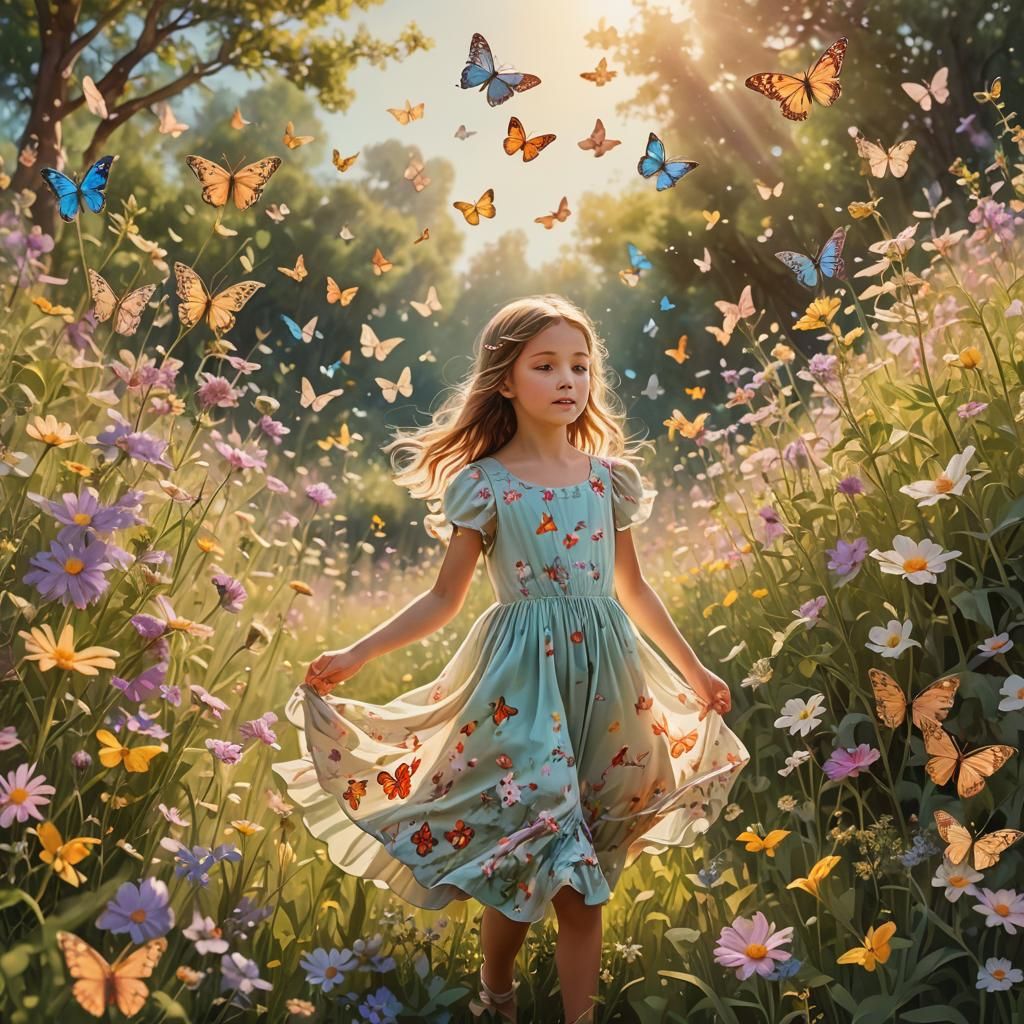 Pastel Wildflower Girl: Whimsical Digital Matte Painting