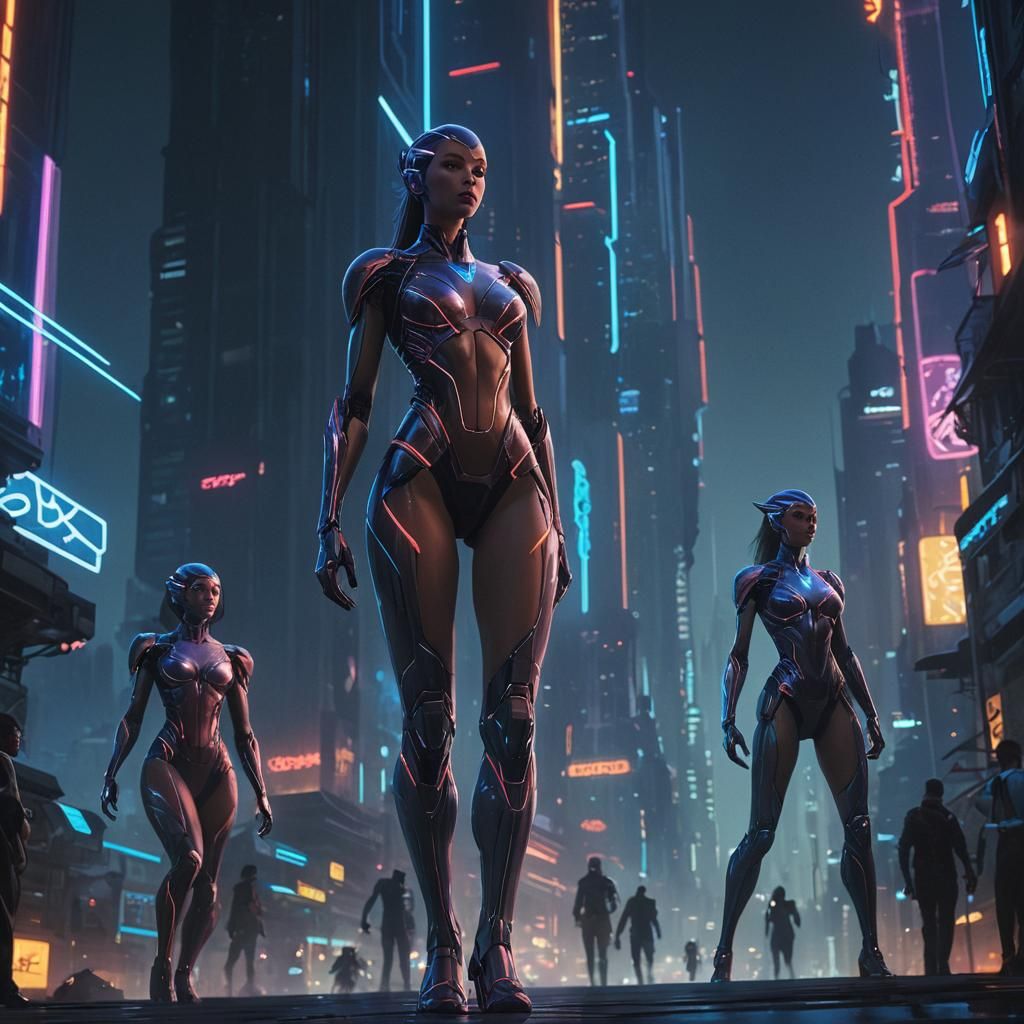 Superhumans in Futuristic City: Comic Book Action Scene