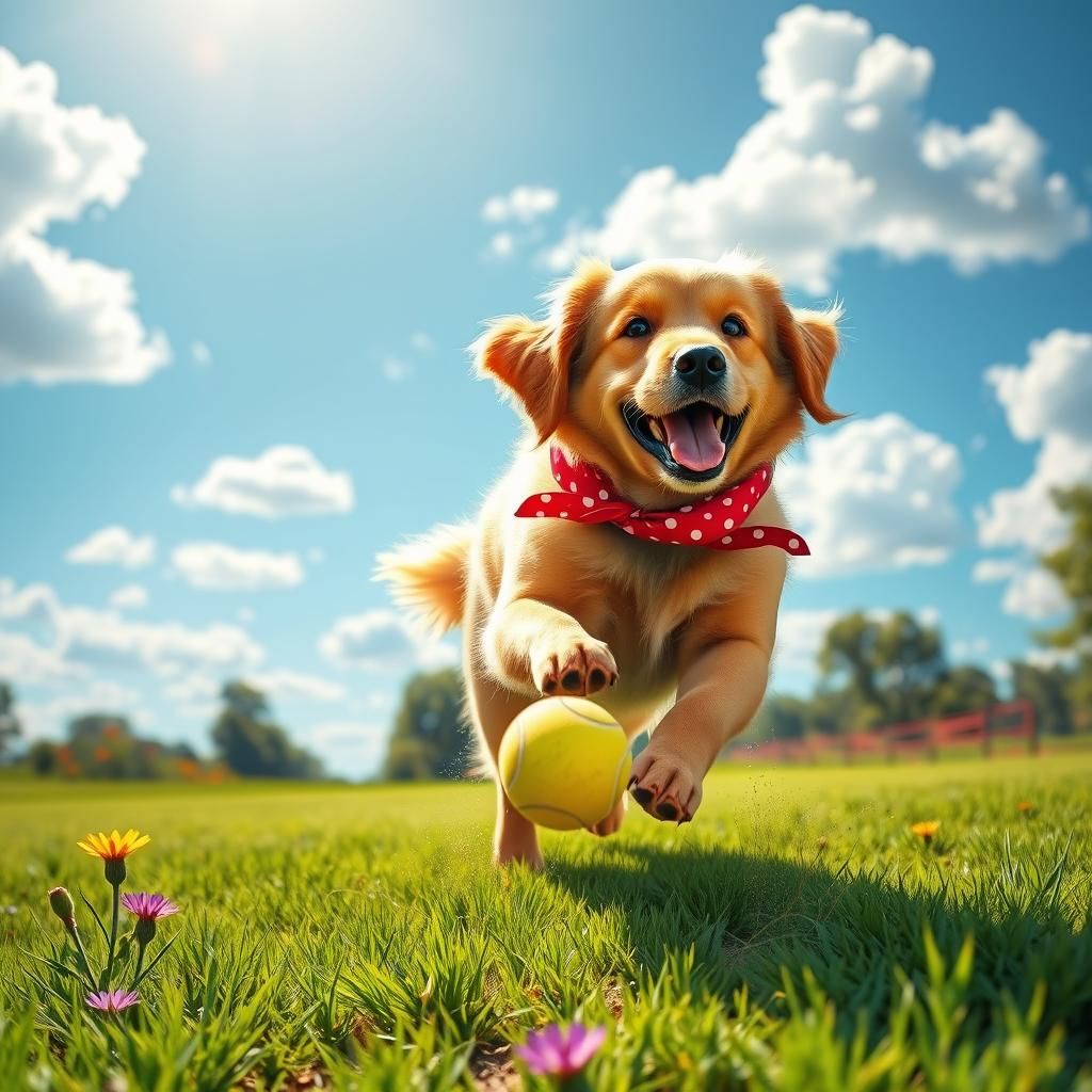 Golden Retriever Joyfully Playing Fetch in the Park