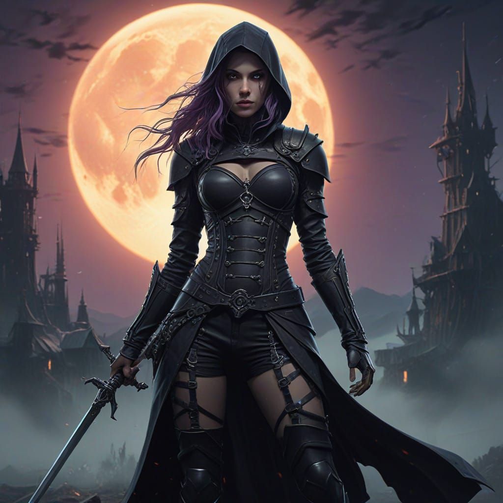 Dark Fantasy Warrior in Gothic Armor and Black Ensemble
